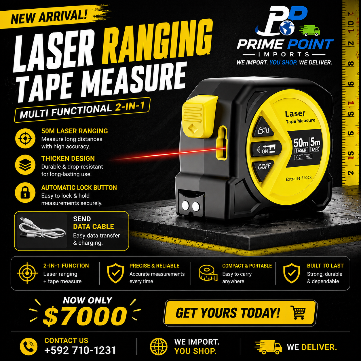 Laser Ranging Tape Measure — 2-in-1